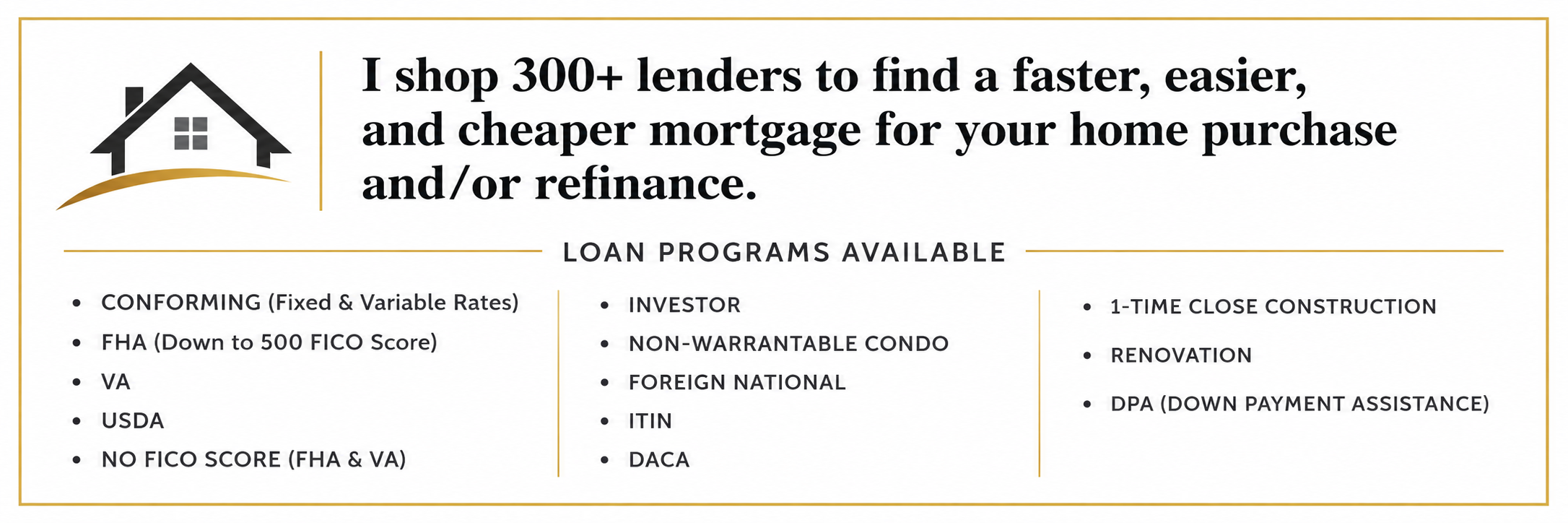 Loan programs available through All In One Home and Loan Advisors